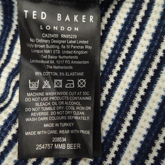Ted Baker Polo Shirt Men's Size 2XL Ted Size 6 Blue Beer Textured Long Sleeve - Picture 9 of 9